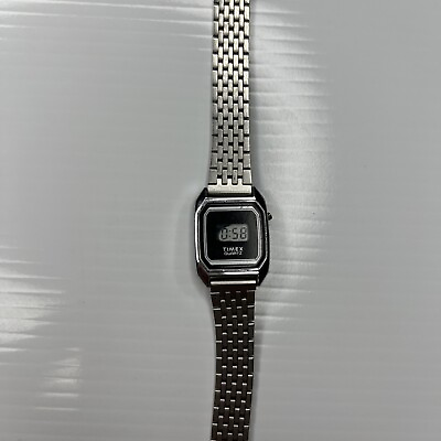 #ad F Timex LCD Ladies K Cell Hong Kong Stainless Silver Retro Watch Works $11.00