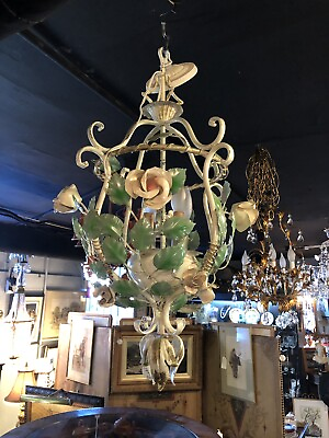 #ad #ad Vintage Italian Tole Floral Fabulous Shabby Chic Four Light Chandelier $495.00
