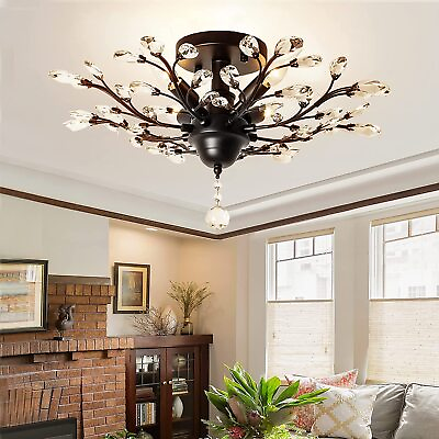#ad Black Crystal Chandelier Modern Bedroom K9 Crystal Pendant Ceiling Light Fixture $99.99