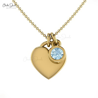 #ad Natural Aquamarine Heart Shaped Necklace 14k Solid Gold 3mm Round Cut Necklace $493.81