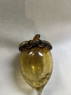 #ad Amber Crackle Glass Acorn Blown Art Glass with Iridescent Luster Cap Fall Decor $19.99