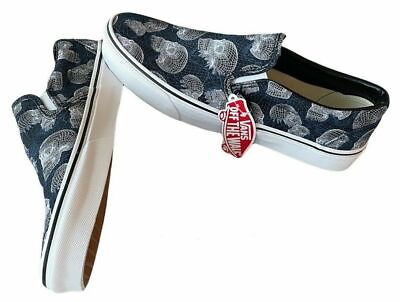 #ad Vans Classic Slip On Wireframe Skulls Canvas Black Shoes Size 10.5 Men#x27;s New $59.99