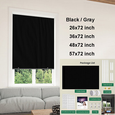 #ad 100% Blackout Window Blinds Rolle Shades Door Curtains DIY Cordless Door Blinds $14.89