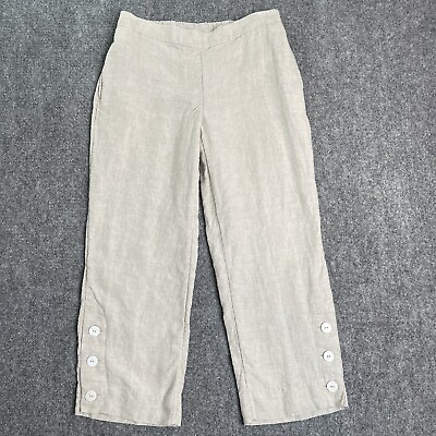 #ad Chicos Linen Pants Size 00 US 2 Cropped Pull On 4 Pocket Button Accent Hem Beige $16.99