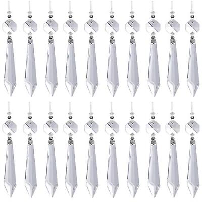 #ad 20 Pcs Clear Crystal Chandelier Icicle Prisms Replacement Parts for Lamp Decore $14.60