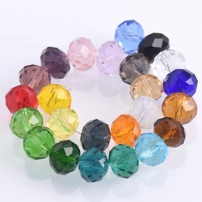 #ad Rondelle 3 4 6 8 10 12 14 16 18 mm Faceted Crystal Glass Loose Spacer Beads Lot $3.58