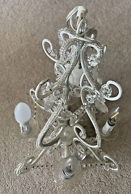 #ad #ad Chandelier Crystal Shabby and Chic White Wrought Iron Curvy Pendant w 4 Lights $95.99