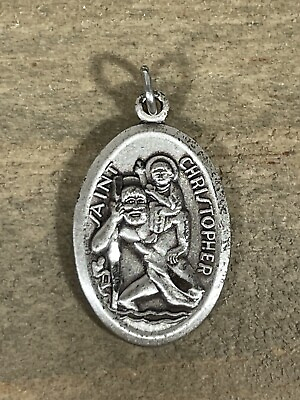#ad St. Christopher Medal Small Sterling Silver Oval Signed Pendant $21.97