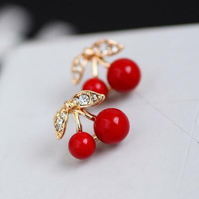 #ad Red Cherry Earrings Cute Fresh look small fruit earrings Fancy Fashion Jewelry $11.00