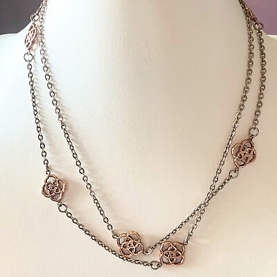 #ad Dyadema Italy Bronze Chain Necklace Silver And Rose Gold Tones Signed $16.90