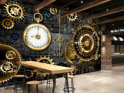 #ad 3D Retro Gear Clock 5262NA Wallpaper Wall Mural Removable Self adhesive Fay AU $376.99