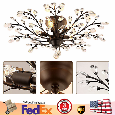 #ad Vintage Crystal Pendant Lamp Chandelier Flower Ceiling Light Fixture Bedroom $78.00