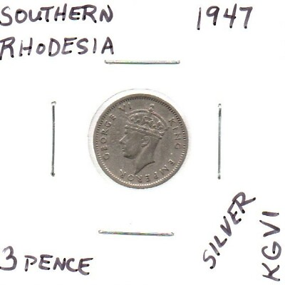 #ad Southern Rhodesia 3 Pence 1947 George VI as pictured. $9.99