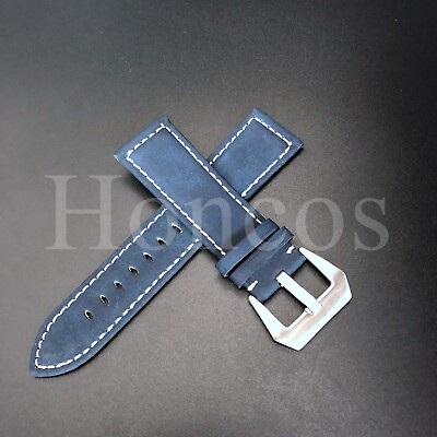 #ad Mens Frosted cow hide Leather Watch Band Strap 18mm 20mm 22mm 24mm Dark Blue $13.99