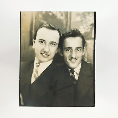 #ad Affectionate Smiling Men Photobooth Snapshot 1940s Gay Interest Guys Photo B3068 $59.95