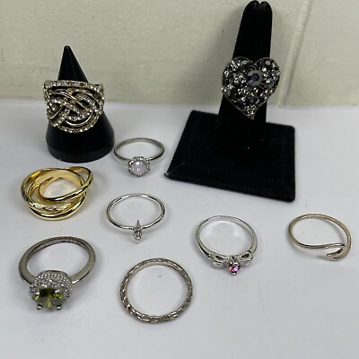 #ad Lot 9 Rings Jewelry Mix Lot Fashion Vintage Assorted Shapes Colors Size 8.5 $25.00
