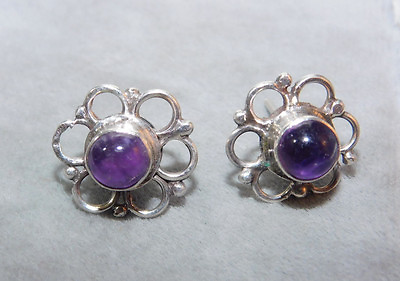 #ad Sterling Silver Dainty Flower Purple Amethyst Flower Stud Pierced Earrings 1c 80 $38.69