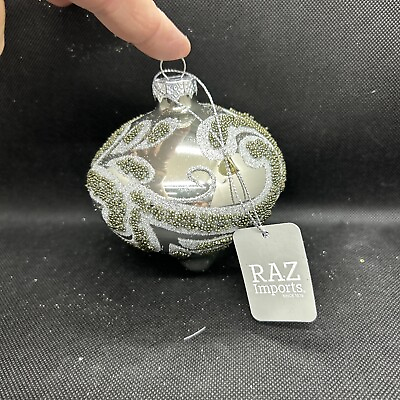 #ad Raz Imports 5” Onion Shape Beaded Scroll Glass Ornament NEW With Tag $9.99