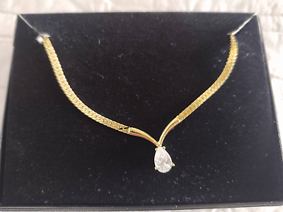 #ad Beautiful Teardrop V Shaped Herringbone Gold Tone Necklace 18 in Long Jewelry $22.50