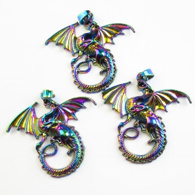 #ad 3Pcs Rainbow Tibetan silver Dragon Pendant Bead 45x42x5mm CJH22482 $16.99