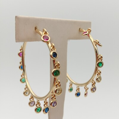 #ad rainbow cz charm Earrings Jewelry Gold Color circle hoop Chandelier Earrings $14.81