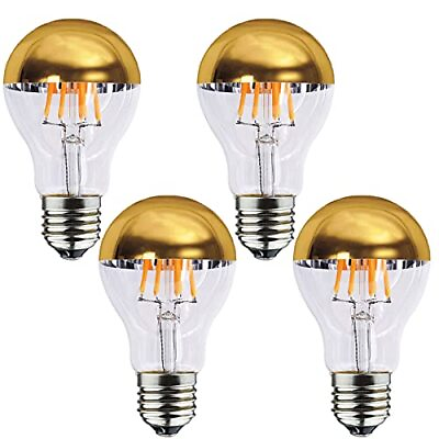 #ad A19 Half Chrome Gold Led Light Bulb 8w Dimmable Gold Bowl Tipped Mirror Bulbs 80 $37.06