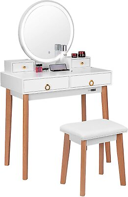 #ad White Vanity Makeup Dressing Table Set with Draweramp;Mirror Wood Desk $139.99