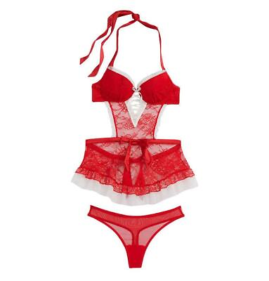 #ad Victoria#x27;s Secret Very Sexy Wicked Open Back Babydoll amp; Panty XL *Red White* NEW $26.99
