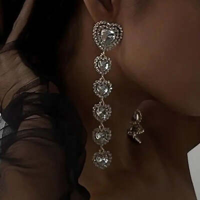 #ad Pair Multi Layer Dangle Heart Earrings for Women Crystal Drop Earrings Jewelry $31.15
