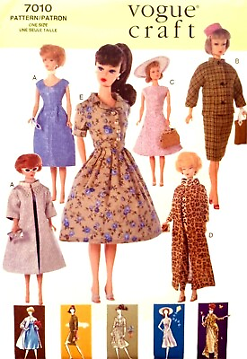#ad Vintage Style Barbie Clothes Pattern Reproduction Uncut Vogue 7010 7 Outfits $8.95