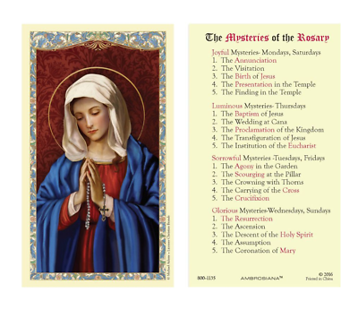 #ad Laminated Mysteries of the Rosary Holy Prayer Card Our Lady of Rosary Catholic $2.79