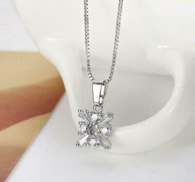 #ad 1Ct Round Cut Simulated Diamond Snowflake Pendant Necklace 14k White Gold Finish $114.13