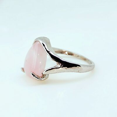 #ad Natural Rose Quartz 15X10MM Pear 925 Sterling Silver Plated Handmade Ring Size 9 $29.24