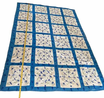 #ad VINTAGE HANDMADE Blue White TIED LIGHTWEIGHT BEDROOM QUILT 85x62 In. See $65.00