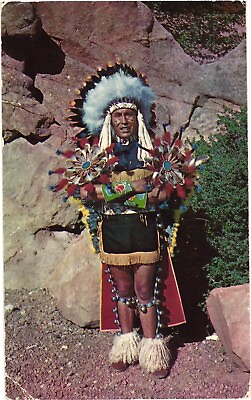 #ad North American Indian Chief in Full Dress Costume Postcard $2.75