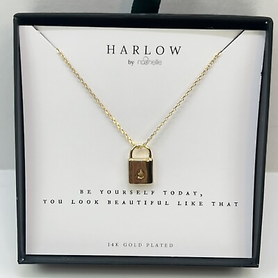 #ad Harlow By Nashelle 14 K Gold Plated Lock Pendant Necklace 16” Chain NIB $21.00