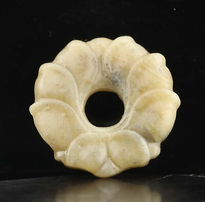 #ad Old natural hetian jade hand carved statue of flower pendant #41 $9.99