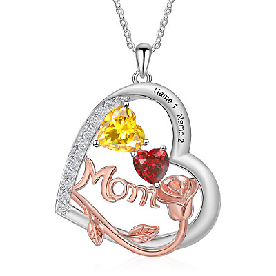 #ad Family Birthstone Rose Heart Necklace Personalized for Mom Custom Jewelry GBP 13.99
