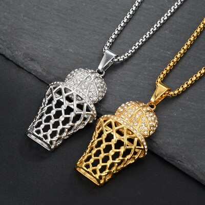 #ad Mens Basketball Pendant Gold Silver 60cm Rope Chain Necklace Hip Hop Jewelry☆ $3.37