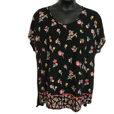 #ad Avenue Womens sz 22 24 Top Black Floral Short Sleeve Scoop Neck $17.08