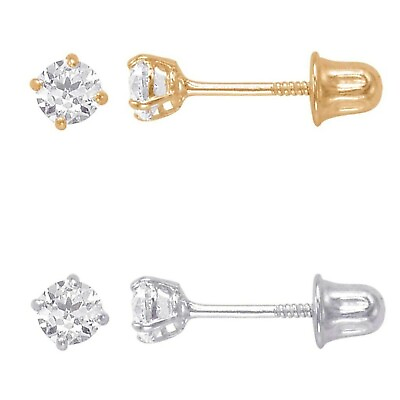 #ad Genuine Diamond Stud Screw Back Earrings in Solid 14k Gold AAA $68.40