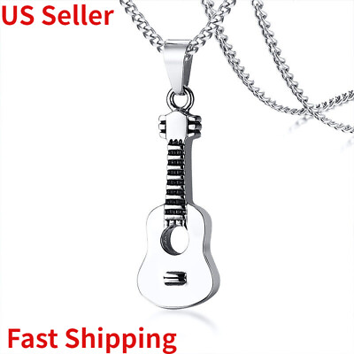 #ad Silver Guitar Memorial Cremation Jewelry Keepsake Ashes Pendants Urn Necklace $11.69