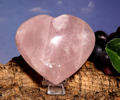 #ad Superb Polished Rose Quartz Polished Heart with Black Velvet Pouch amp; Stand 446g GBP 34.65