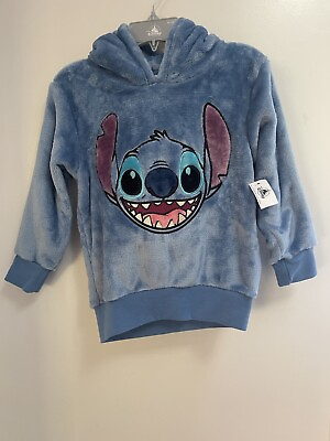 #ad Disney Parks Unisex Kids Cute Embroidered Stitch Cozy Warm Fleece Hoodie Blue S $32.99
