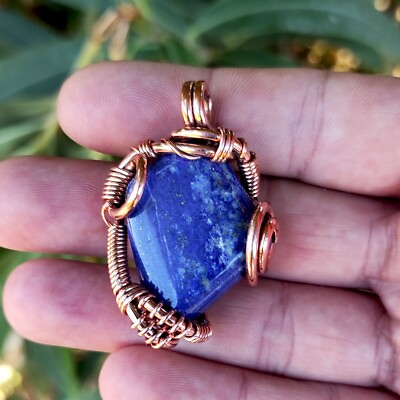 #ad Lapis Lazuli Crystal Pendant Pure Solid Copper Wire Wrapped Authentic Gemstone $35.00