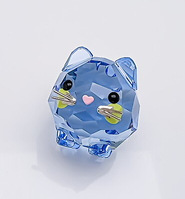 #ad New 100% SWAROVSKI Crystal Chubby Cats Blue Cat Figurine Deco 5658328 Gift Box $80.75