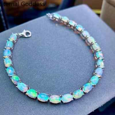 #ad Simple 925 Sterling Silver Synthetic Opal Colorful Stone Bracelet Women Wedding $106.87