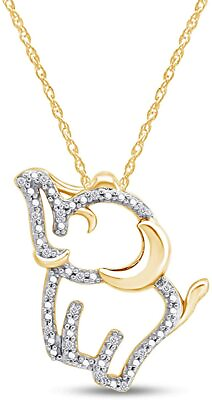 #ad Real Diamond Two Tone Elephant Pendant Necklace 14K Yellow Gold On Sterling 18quot; $153.68