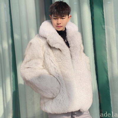 #ad Luxury Winter Mens Coat Faux Fox Fur Warm Lapel Collar Thick Warm Fashion Jacket $225.38