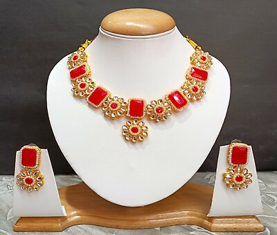 #ad Wedding CZ Choker Earrings With Red Stone Gold Plated Party Wear Women Jewelry $22.00